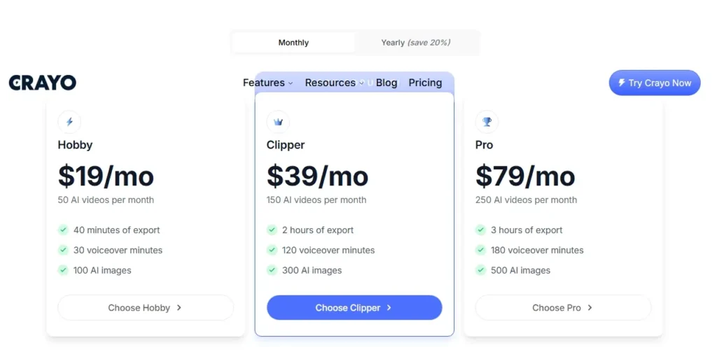 crayo ai monthly pricing